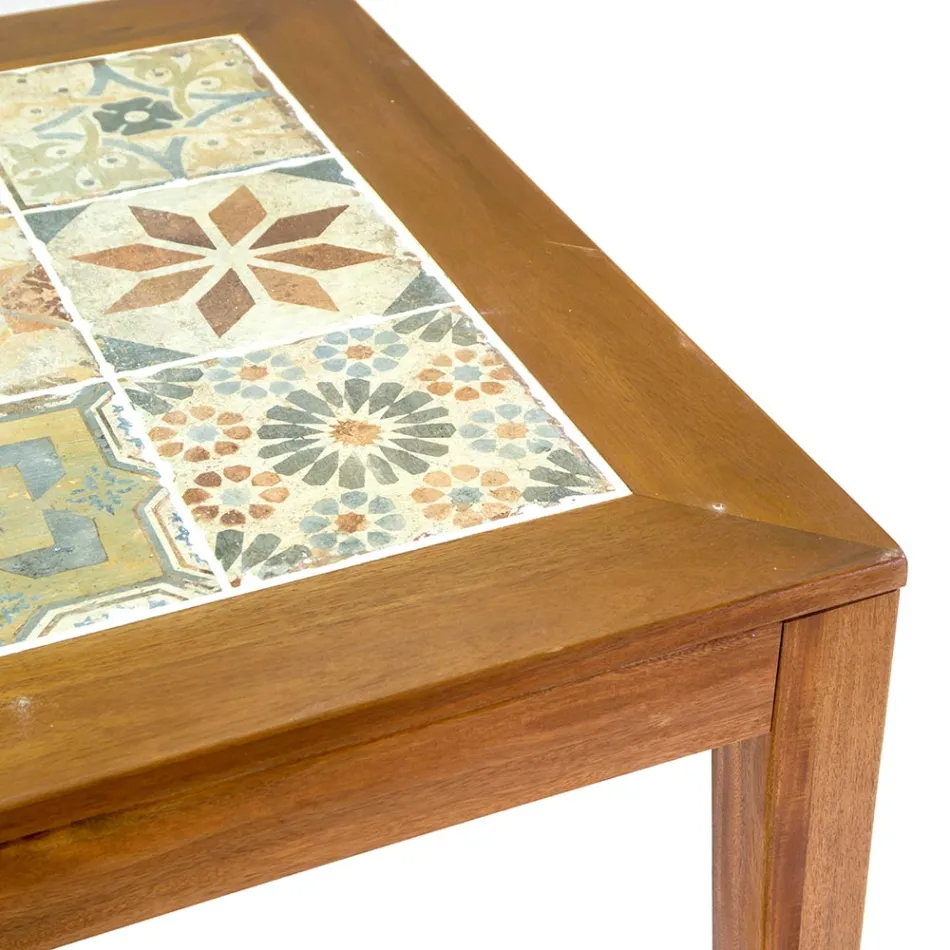 Square Table Made of Acacia Wood and Ceramic Top - Technical Viadurini