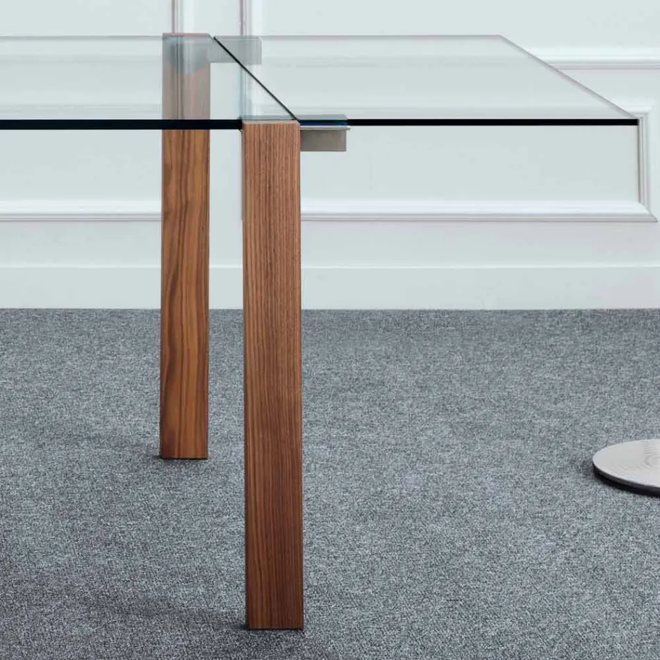 Extendable Rectangular Table in Transparent Glass Made in Italy - Sopot Viadurini