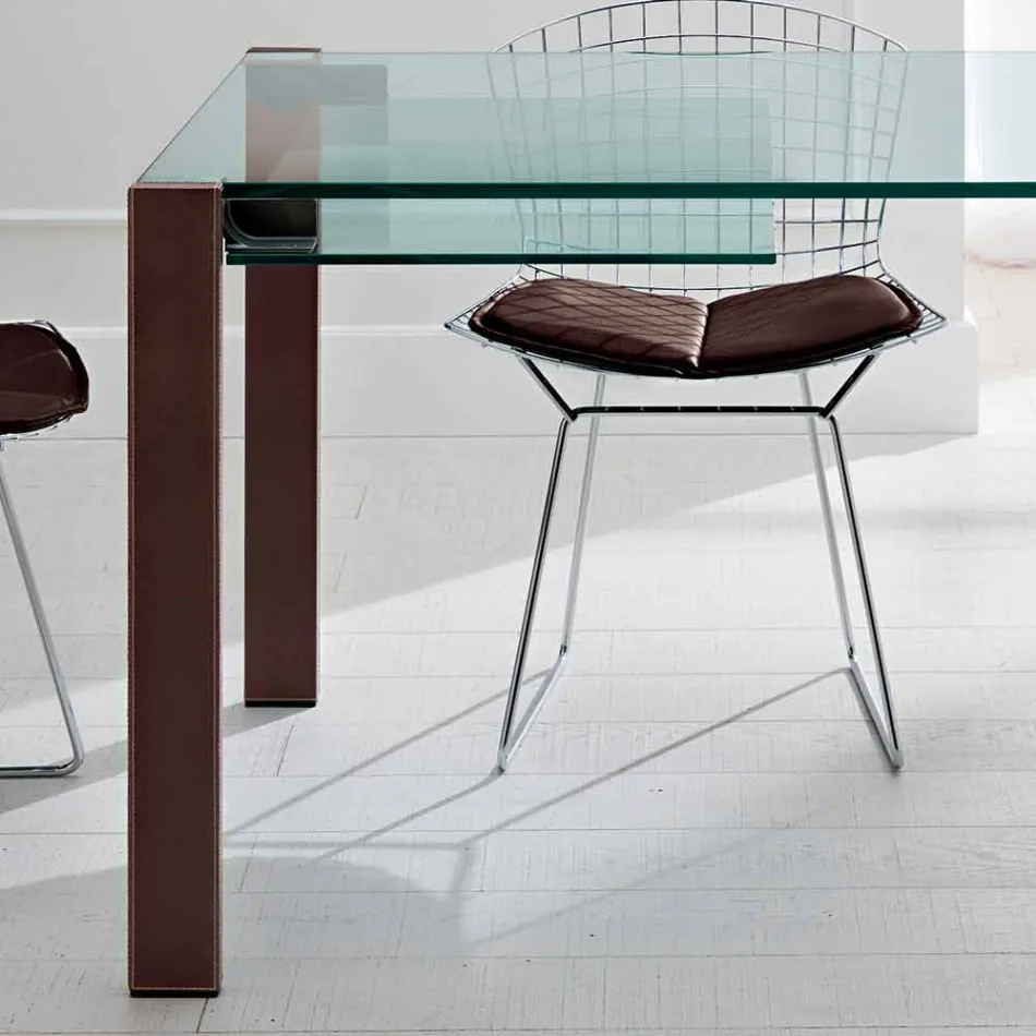 Extendable Rectangular Table in Transparent Glass Made in Italy - Sopot Viadurini