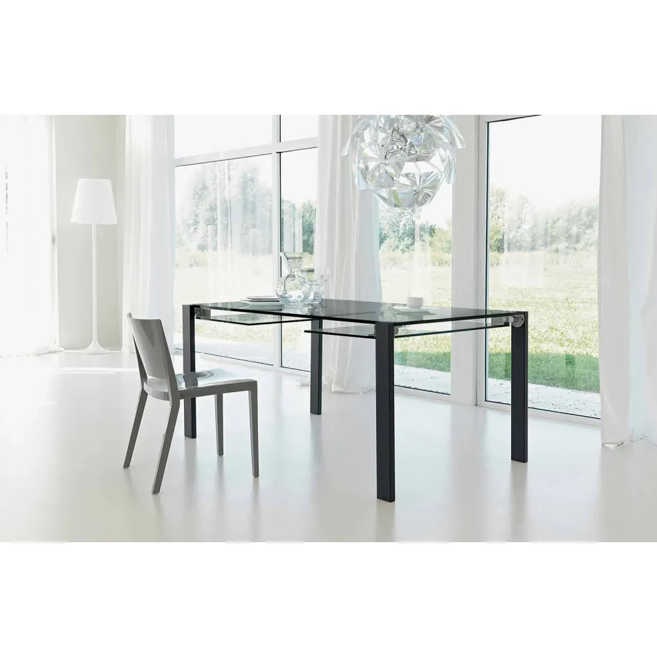 Extendable Rectangular Table in Transparent Glass Made in Italy - Sopot Viadurini
