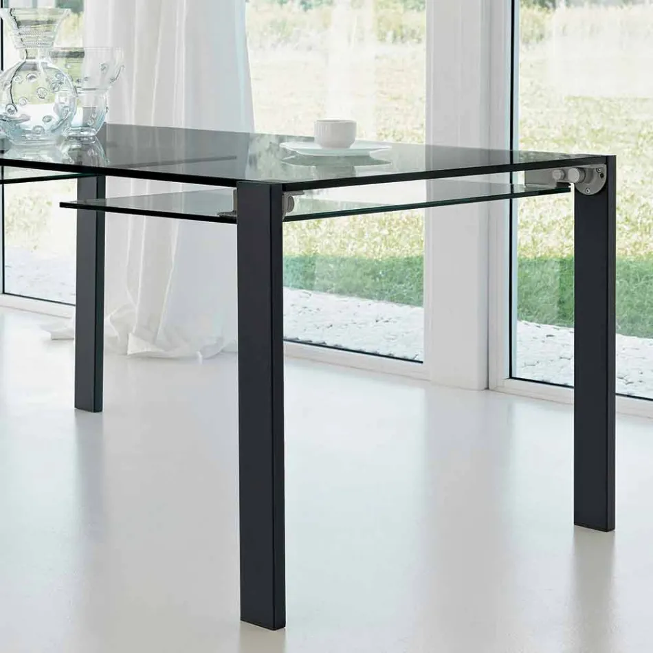 Extendable Rectangular Table in Transparent Glass Made in Italy - Sopot Viadurini