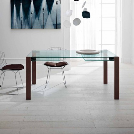 Extendable Rectangular Table in Transparent Glass Made in Italy - Sopot Viadurini