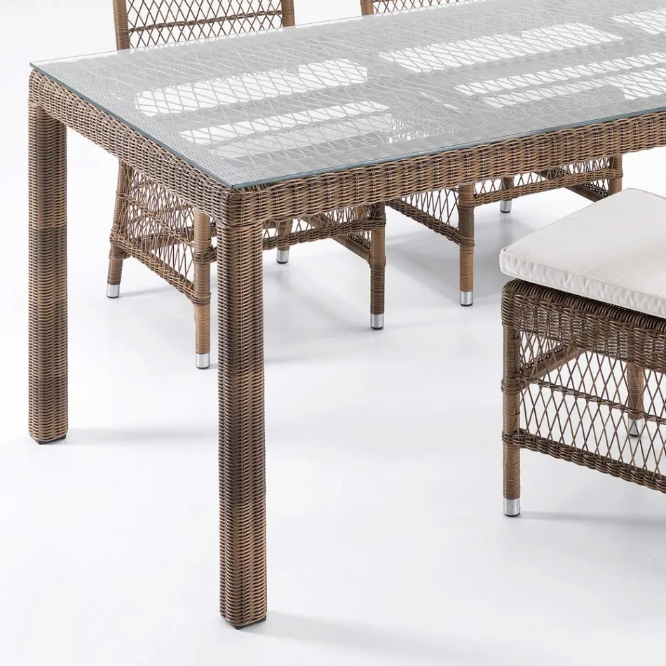 Rectangular Outdoor Table in Polyrattan and Glass - Gigi Viadurini