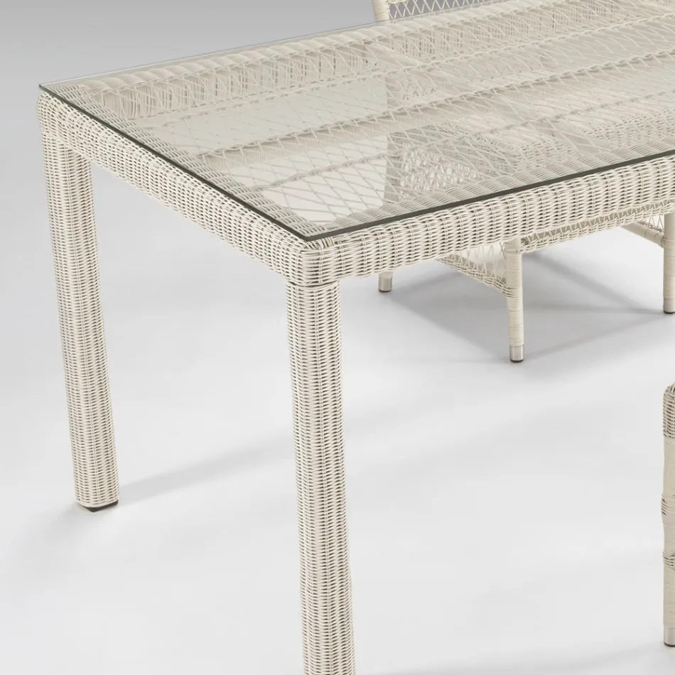 Rectangular Outdoor Table in Polyrattan and Glass - Gigi Viadurini