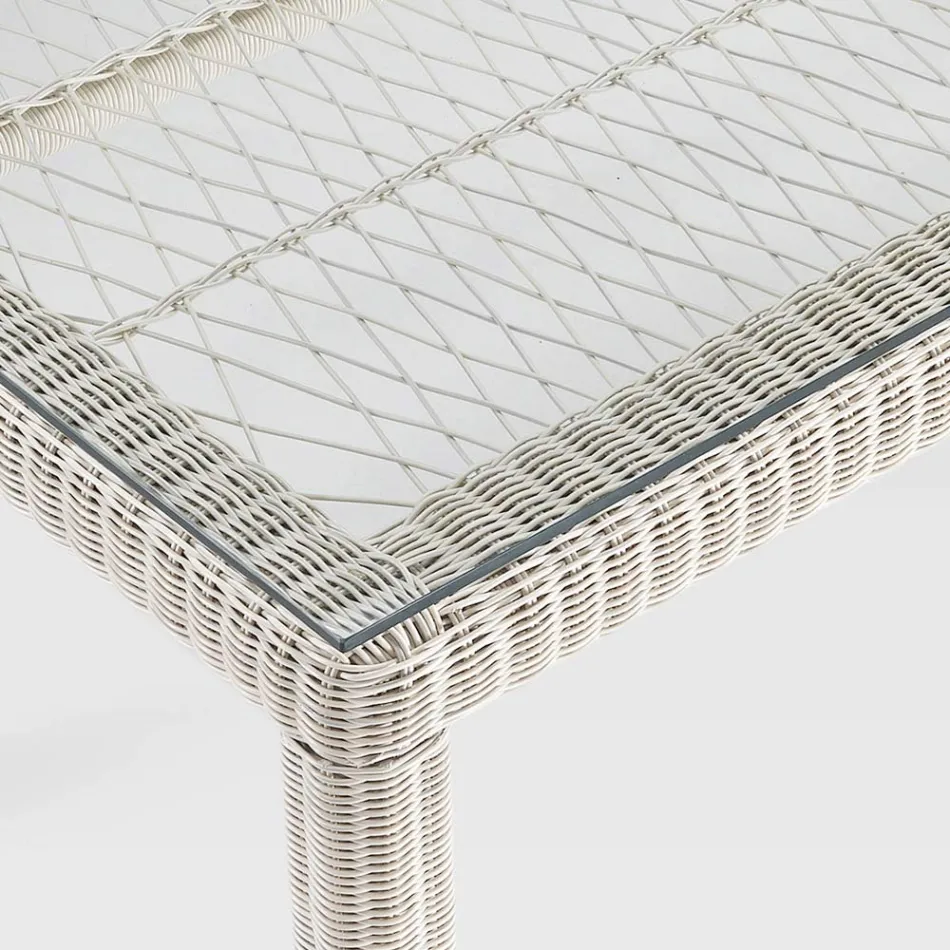 Rectangular Outdoor Table in Polyrattan and Glass - Gigi Viadurini