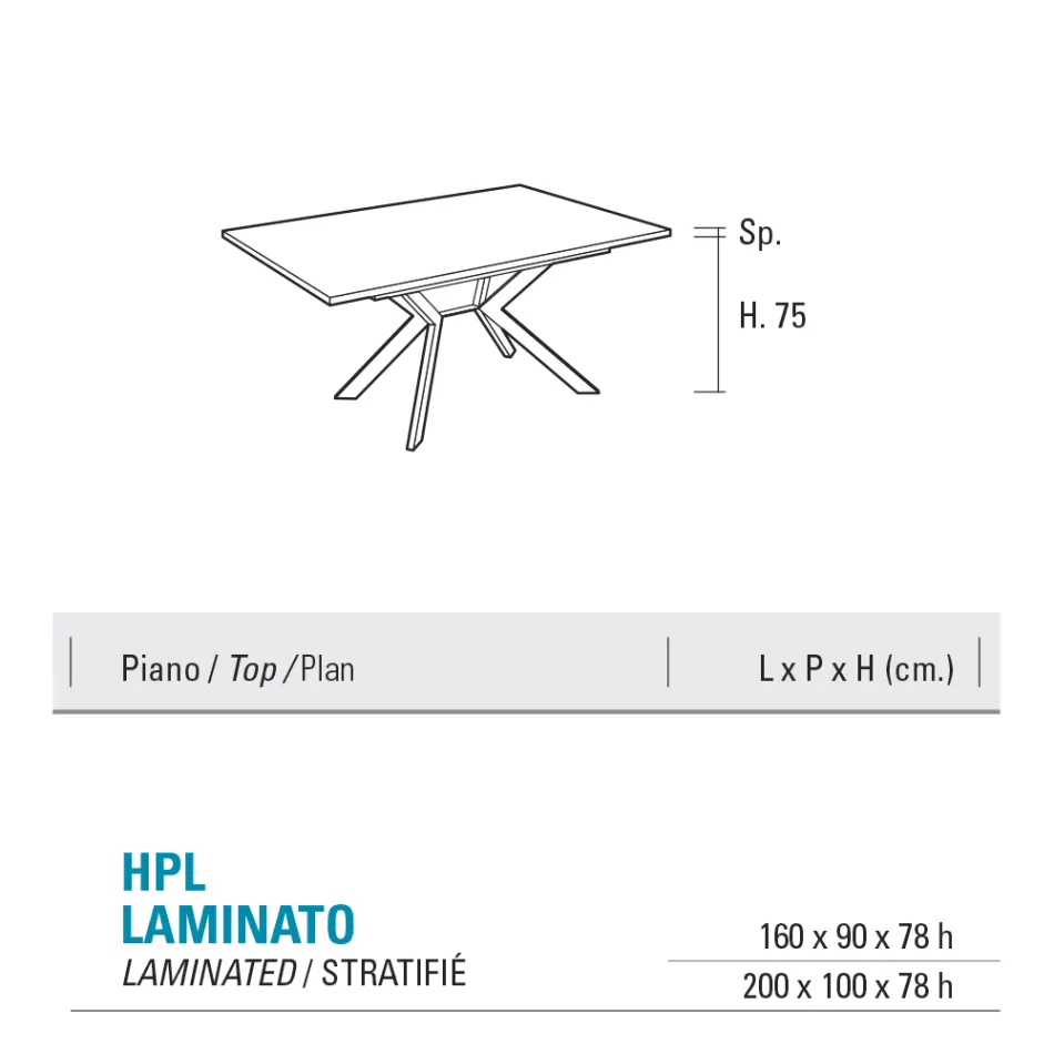 Fixed Rectangular Table in HPL Patagonia and Metal Moka Finish - Charmy  Viadurini
