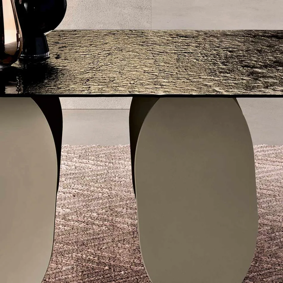 Rectangular Table in Hammered Glass Back-Silvered Made in Italy - Almo Viadurini