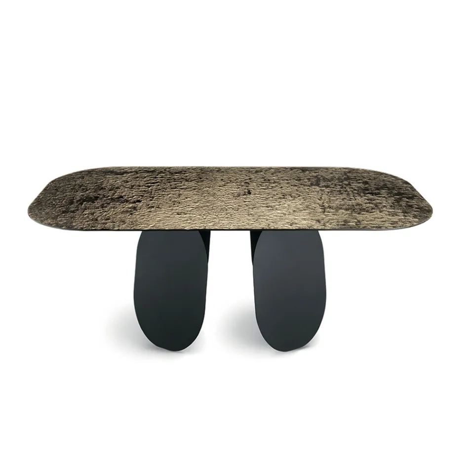 Rectangular Table in Hammered Glass Back-Silvered Made in Italy - Almo Viadurini