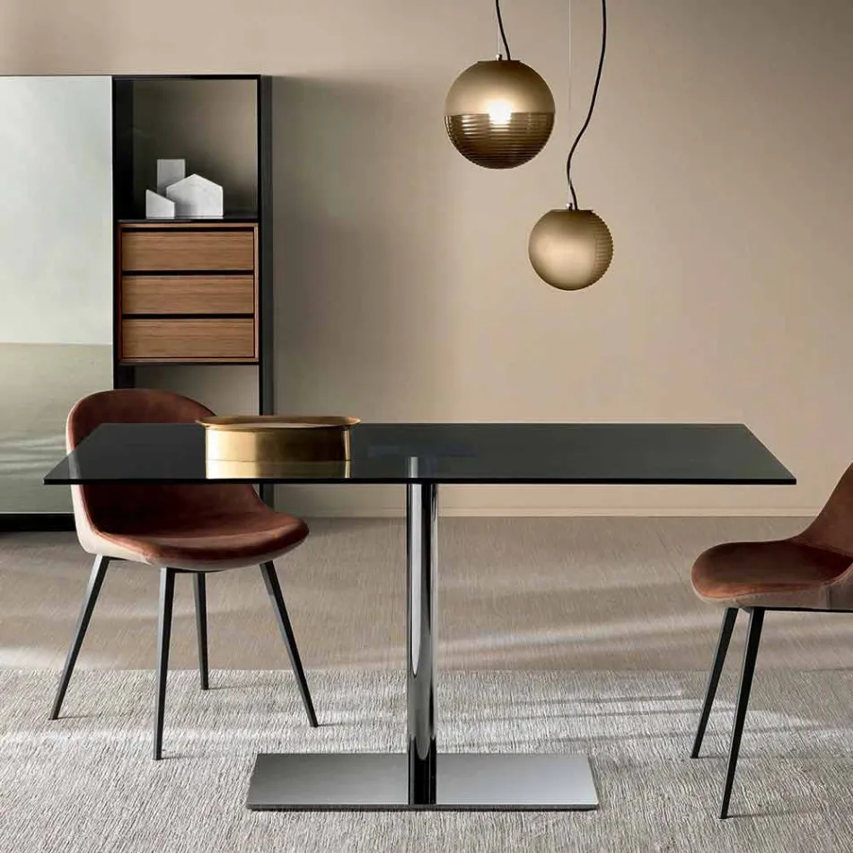 Modern Rectangular Table in Smoked or Extra-clear Glass Made in Italy - Dolce Viadurini