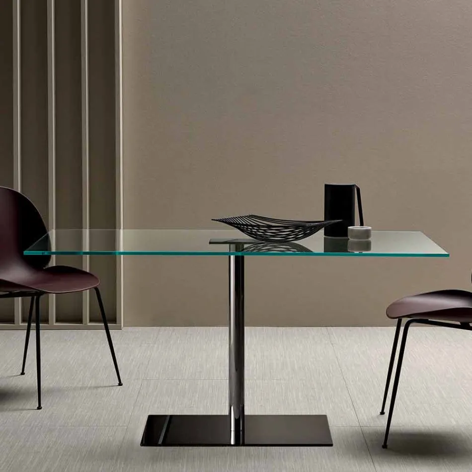 Modern Rectangular Table in Smoked or Extra-clear Glass Made in Italy - Dolce Viadurini