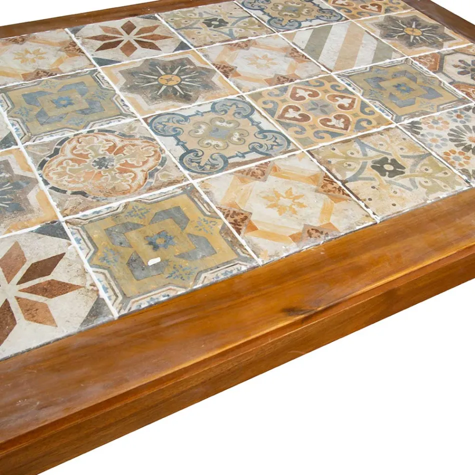 Rectangular Table Made of Acacia Wood and Ceramic Top - Technical Viadurini