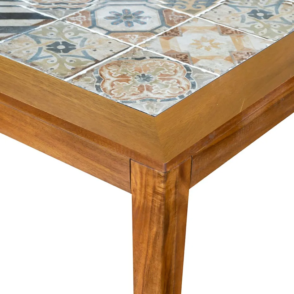 Rectangular Table Made of Acacia Wood and Ceramic Top - Technical Viadurini