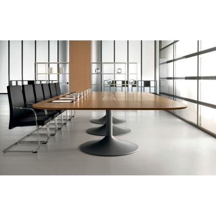 Meeting table in shaped natural walnut melamine - Gaelle Viadurini
