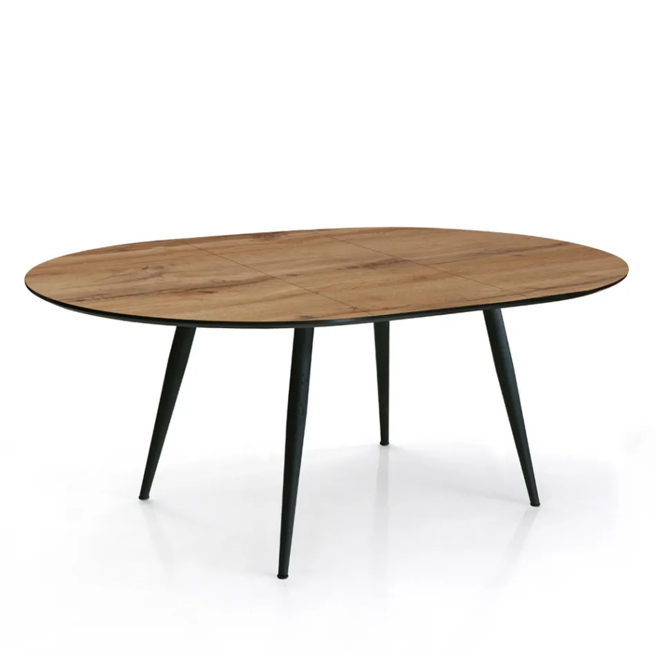 Round Table Extendable to 150 cm Light Walnut Finish - Capone Viadurini