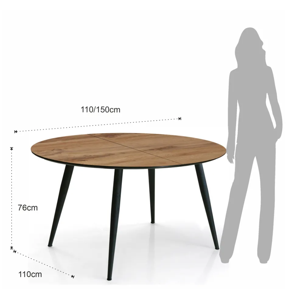 Round Table Extendable to 150 cm Light Walnut Finish - Capone Viadurini