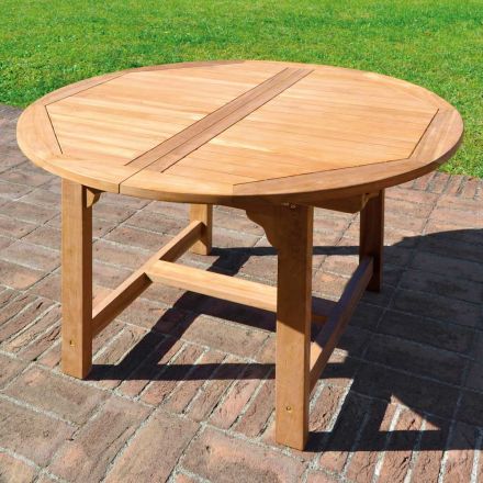 Round Outdoor Table Extendable to 170 cm Made of Teak - Armonia Viadurini
