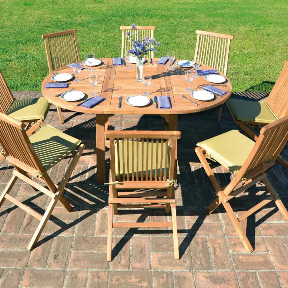 Round Outdoor Table Extendable to 170 cm Made of Teak - Armonia Viadurini