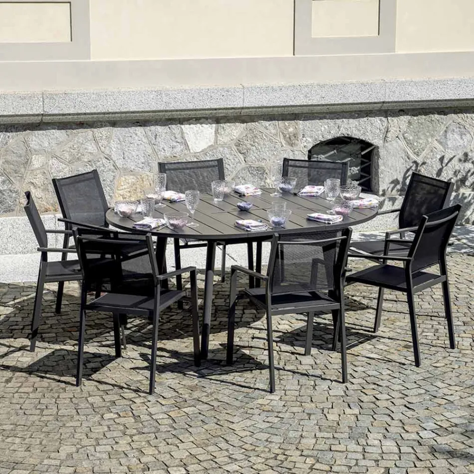 Extendable Round Table in Anthracite Aluminum (170 cm) - Rivara Viadurini