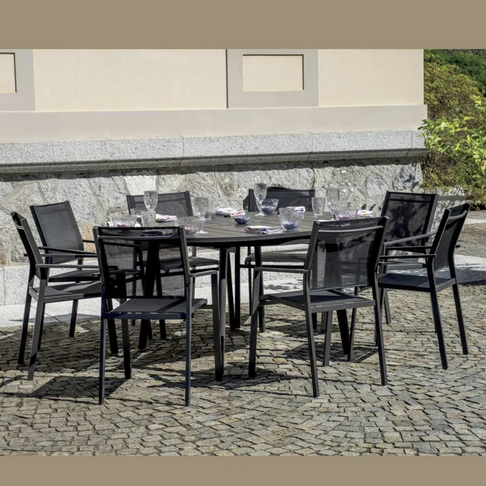 Extendable Round Table in Anthracite Aluminum (170 cm) - Rivara Viadurini