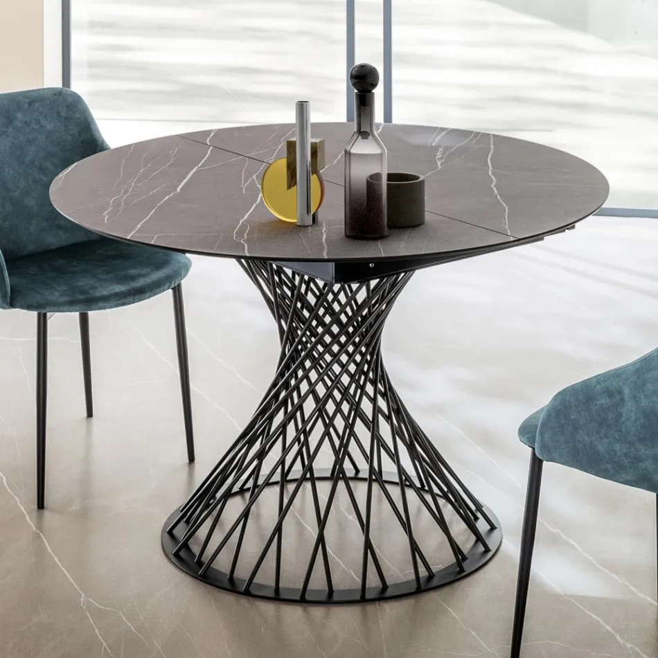 Round Table Extendable to 170 cm in Metal and HPL - Sorriso Viadurini