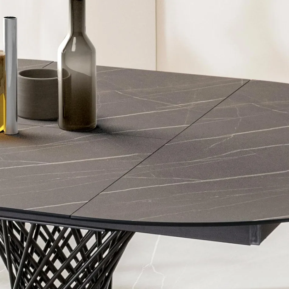 Round Table Extendable to 170 cm in Metal and HPL - Sorriso Viadurini