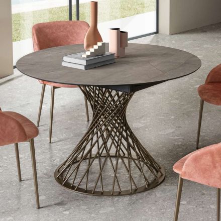Round Table Extendable to 170 cm in Metal and HPL - Sorriso Viadurini