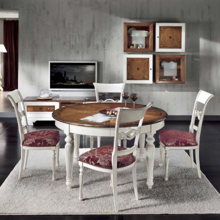 Extendable Round Table with Inlay and 4 Chairs Made in Italy - Alite Viadurini