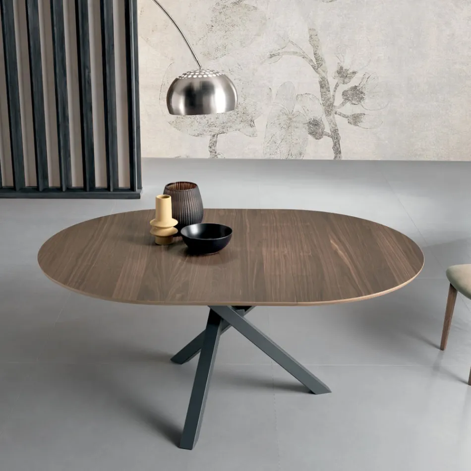 Extendable Round Table in Veneered Wood - Tonico Viadurini