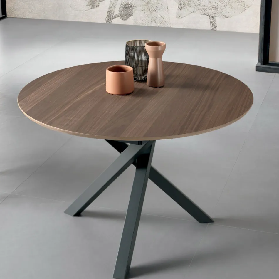 Extendable Round Table in Veneered Wood - Tonico Viadurini