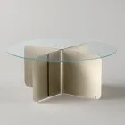 Round Table with Extra-clear Glass Top and Champagne Base - Piacere Viadurini