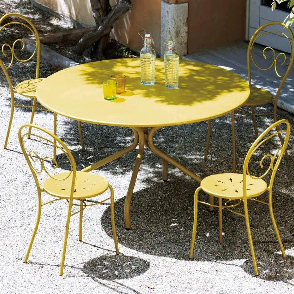 Round Galvanized Steel Outdoor Table Made in Italy - Selvaggia Viadurini