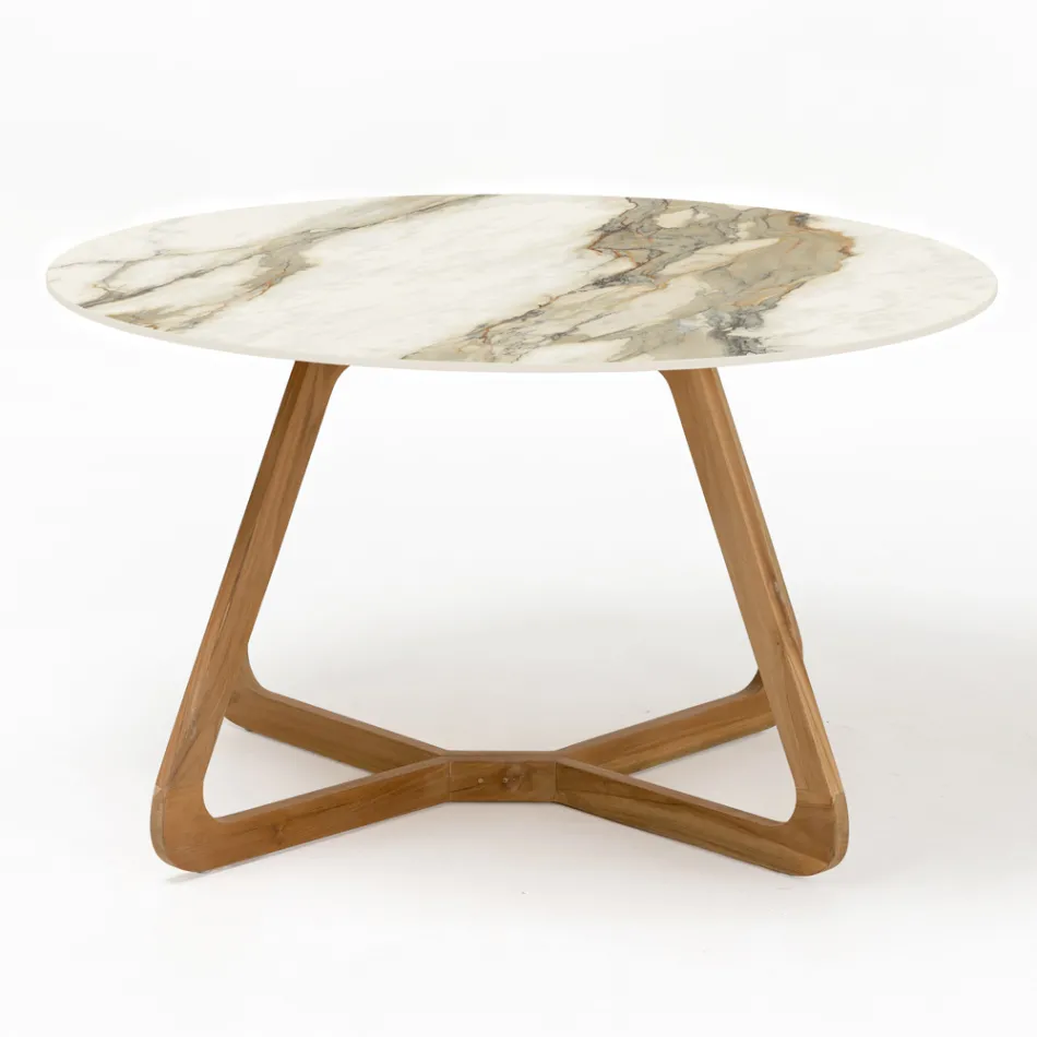 Round Outdoor Ceramic Table Calacatta Hermitage Made in Italy - Pegaso Viadurini