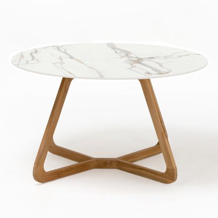 Round Outdoor Table in Calacatta Oro Ceramic Made in Italy - Pegaso Viadurini