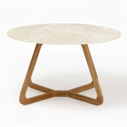 Round Outdoor Table in Chianca Ceramics from Ostuni Made in Italy - Pegaso Viadurini