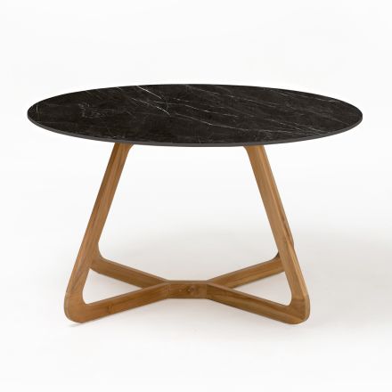 Round Outdoor Table in Black Marquinia Ceramic Made in Italy - Pegaso Viadurini
