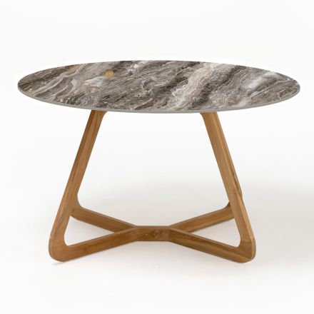 Round Outdoor Table in Orobico Luxe Ceramic Made in Italy - Pegaso Viadurini