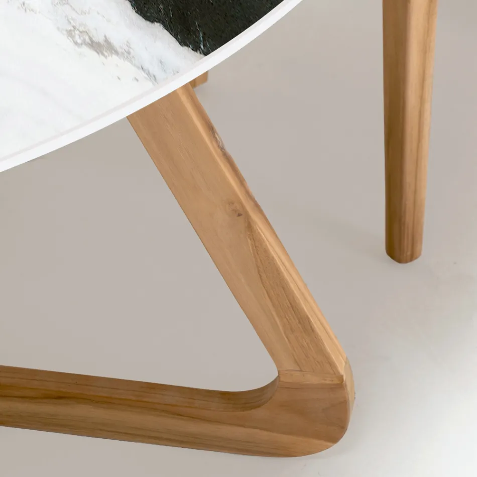 Round Outdoor Table in Panda White Ceramic Made in Italy - Pegaso Viadurini