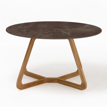 Round Outdoor Table in Pulpis Brown Ceramic Made in Italy - Pegaso Viadurini