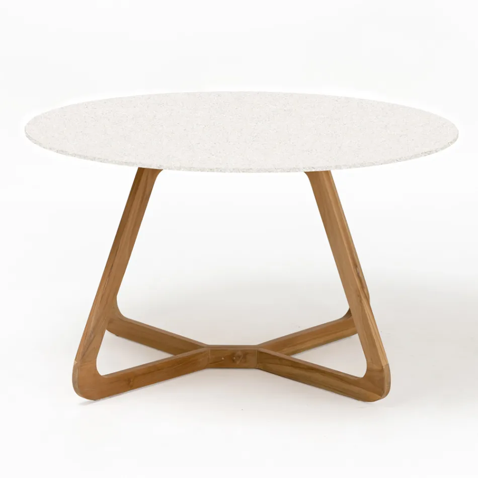 Round Outdoor Table in White Terrazzo Ceramic Made in Italy - Pegaso Viadurini