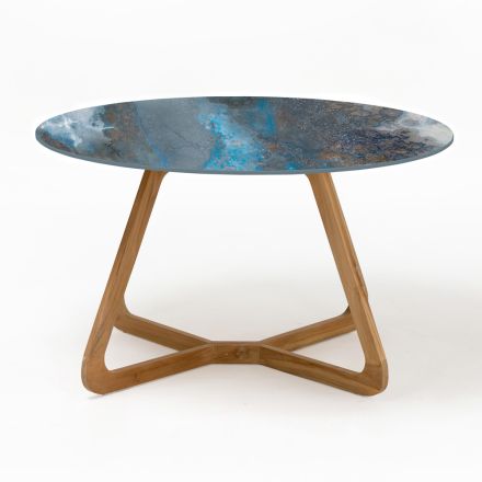 Round Outdoor Ceramic Table Thunderstorm Made in Italy - Pegaso Viadurini