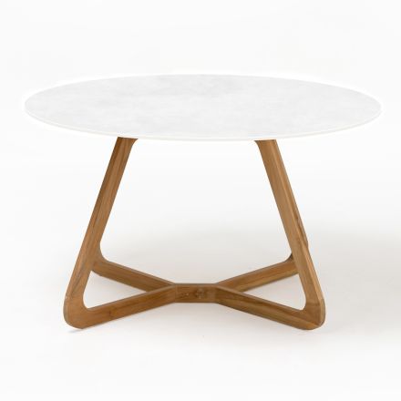 Round Outdoor Table in Total White Ceramic Made in Italy - Pegaso Viadurini