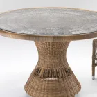 Round Outdoor Table in Polyrattan with Glass Top - Gigi Viadurini