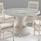 Round Outdoor Table in Polyrattan with Glass Top - Gigi Viadurini