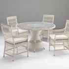Round Outdoor Table in Polyrattan with Glass Top - Gigi Viadurini