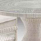 Round Outdoor Table in Polyrattan with Glass Top - Gigi Viadurini