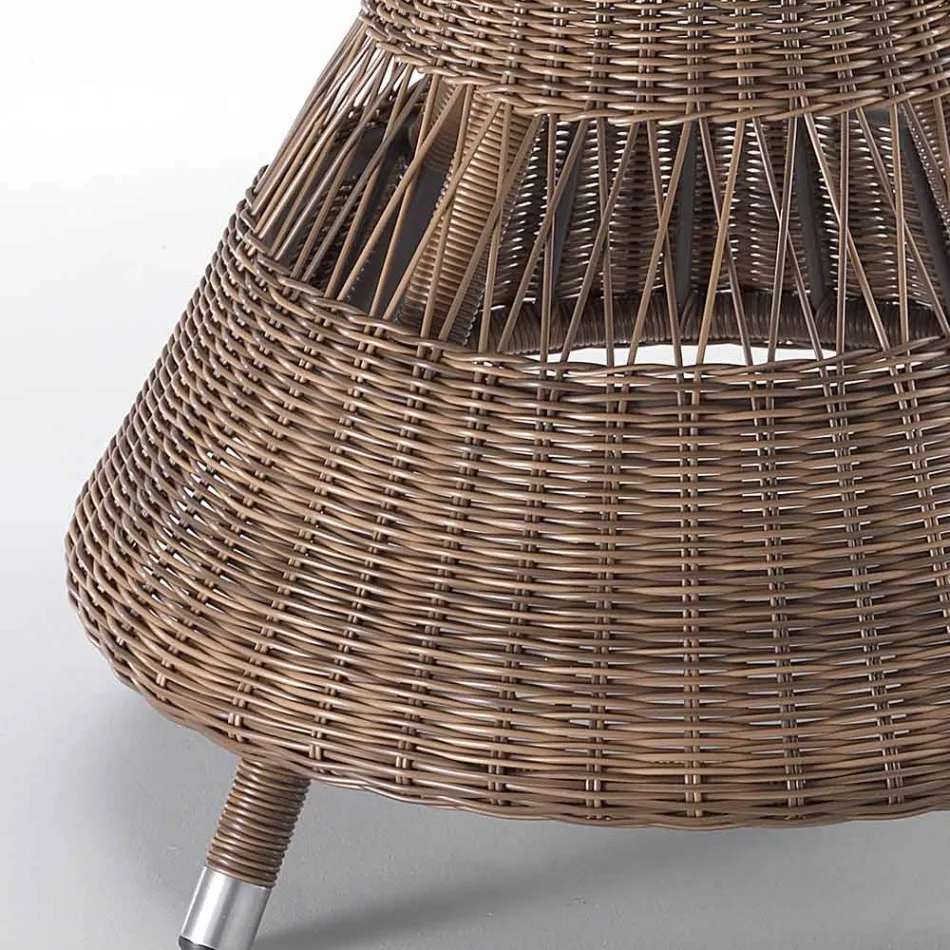 Round Outdoor Table in Polyrattan with Glass Top - Gigi Viadurini