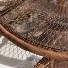 Round Outdoor Table in Polyrattan with Glass Top - Gigi Viadurini