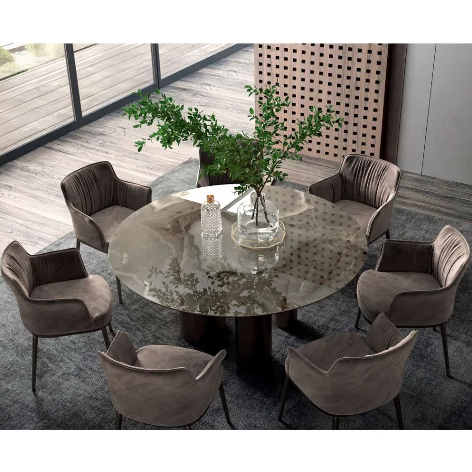 Fixed Round Table in Ceramic and Steel Made in Italy - Scissors Viadurini