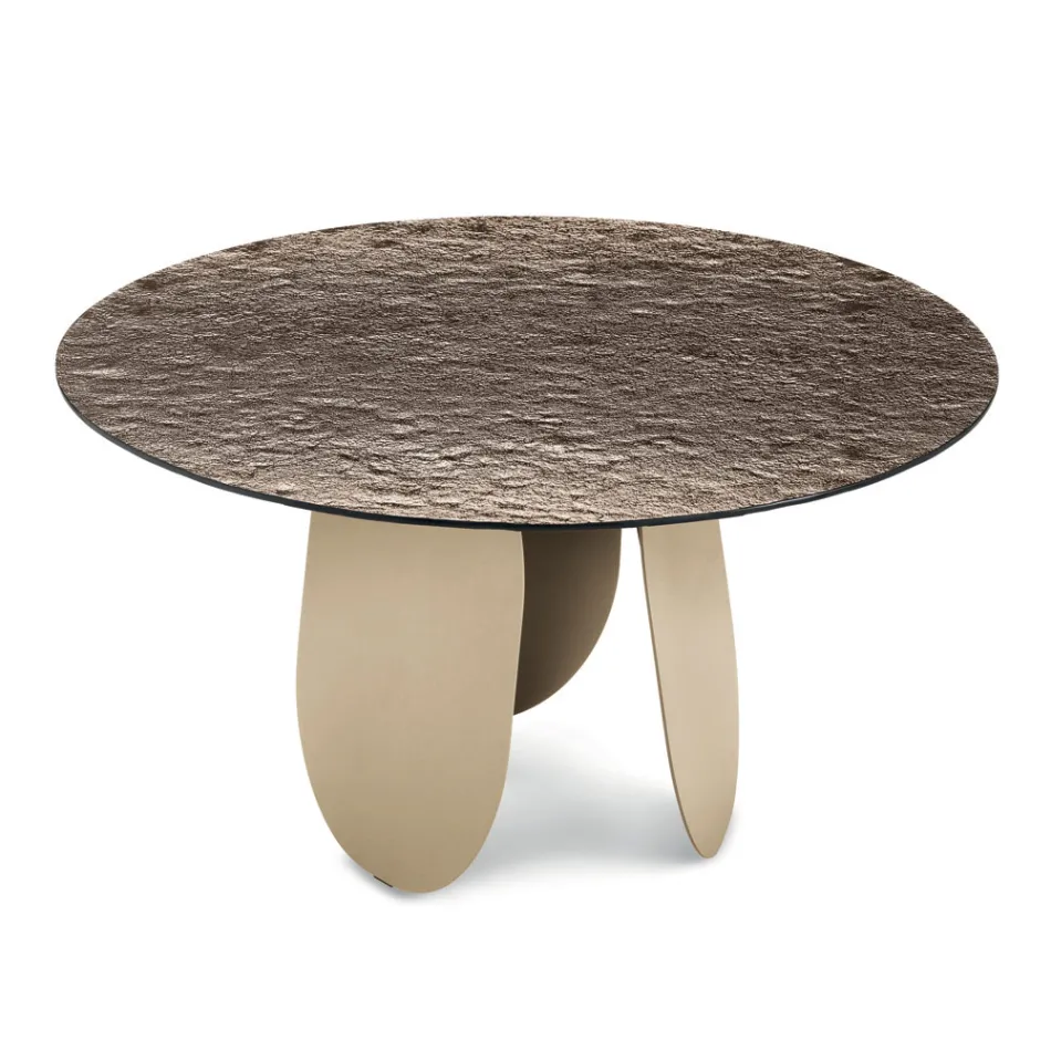 Round Table in Hammered Glass Back-Silvered Made in Italy - Almo Viadurini