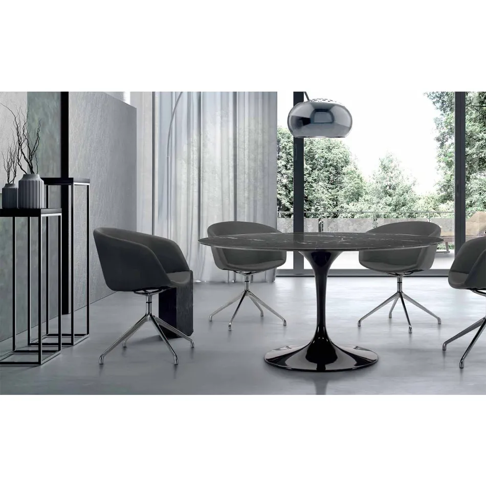 Modern Round Table in Carrara Marble and Marquinia Made in Italy – Dollars Viadurini